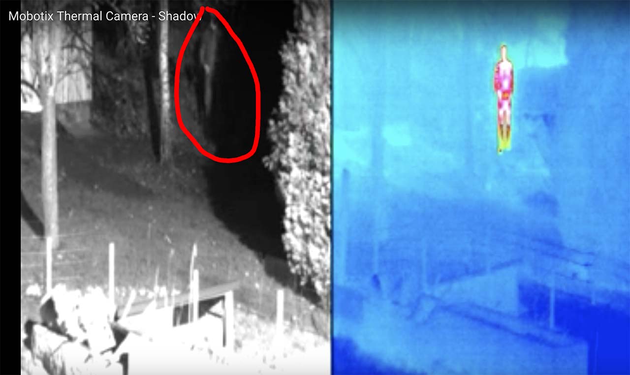 Sensor-equipped thermal camera detecting a human in total darkness