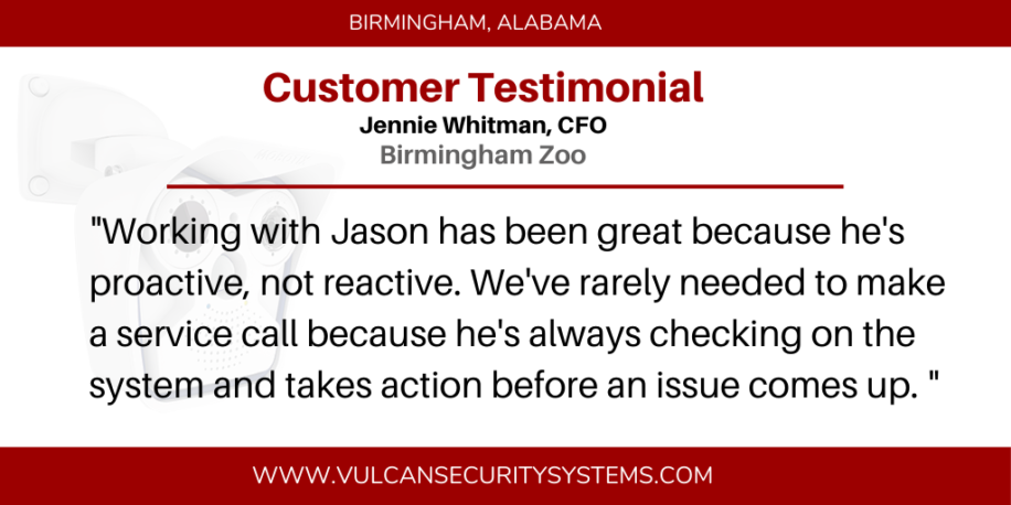 Customer Testimonial for Vulcan Security Systems from Jennie Whitman, CFO, Birmingham Zoo