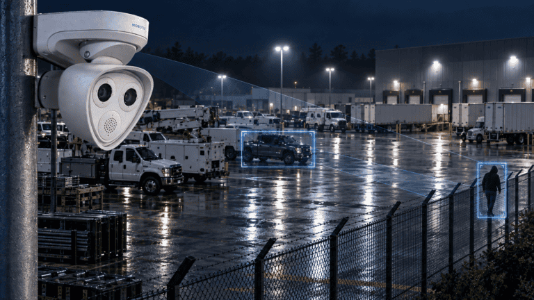 24/7 industrial vehicle lot AI security cameras